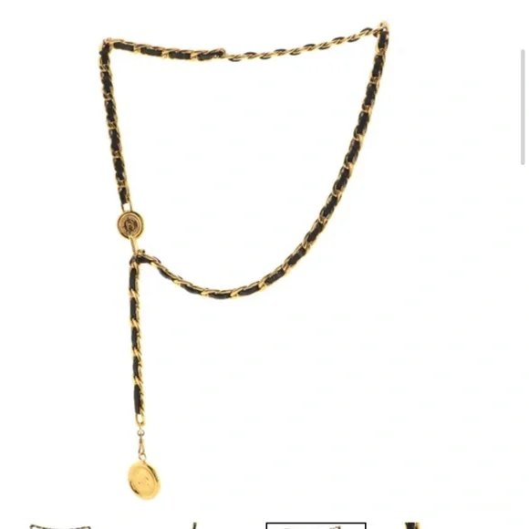 Vintage Chanel black leather and gold plated medallion chain belt/necklace - Picture 1 of 4